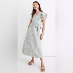 Madewell - NWT Linen-Blend Ruffle-Sleeve Wrap Midi Dress in Piazza Floral - S